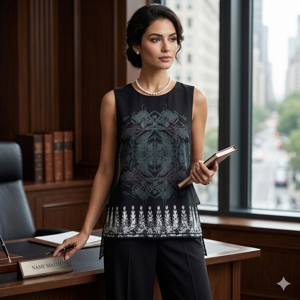 Kenneth Cole NY Black Layered Chiffon Top Small Office Siren Dark Fairy Capsule - Picture 17 of 17